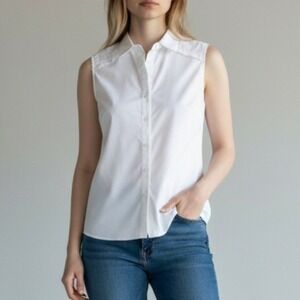 Banana Republic Riley Shirt Blouse Womens 4 White Sleeveless Crochet Lace Fringe